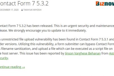 Phát hiện lỗ hổng bảo mật Plugin Contact Form 7 -5.3.1 trên hơn 5 triệu trang web.