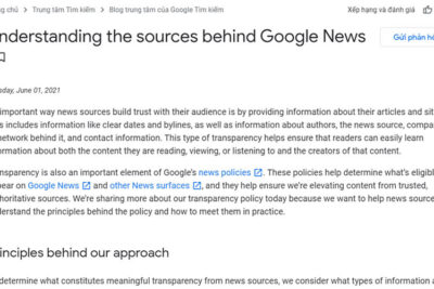Google update chính sách minh bạch cho nhà xuất bản nội dung trên Google tin tức